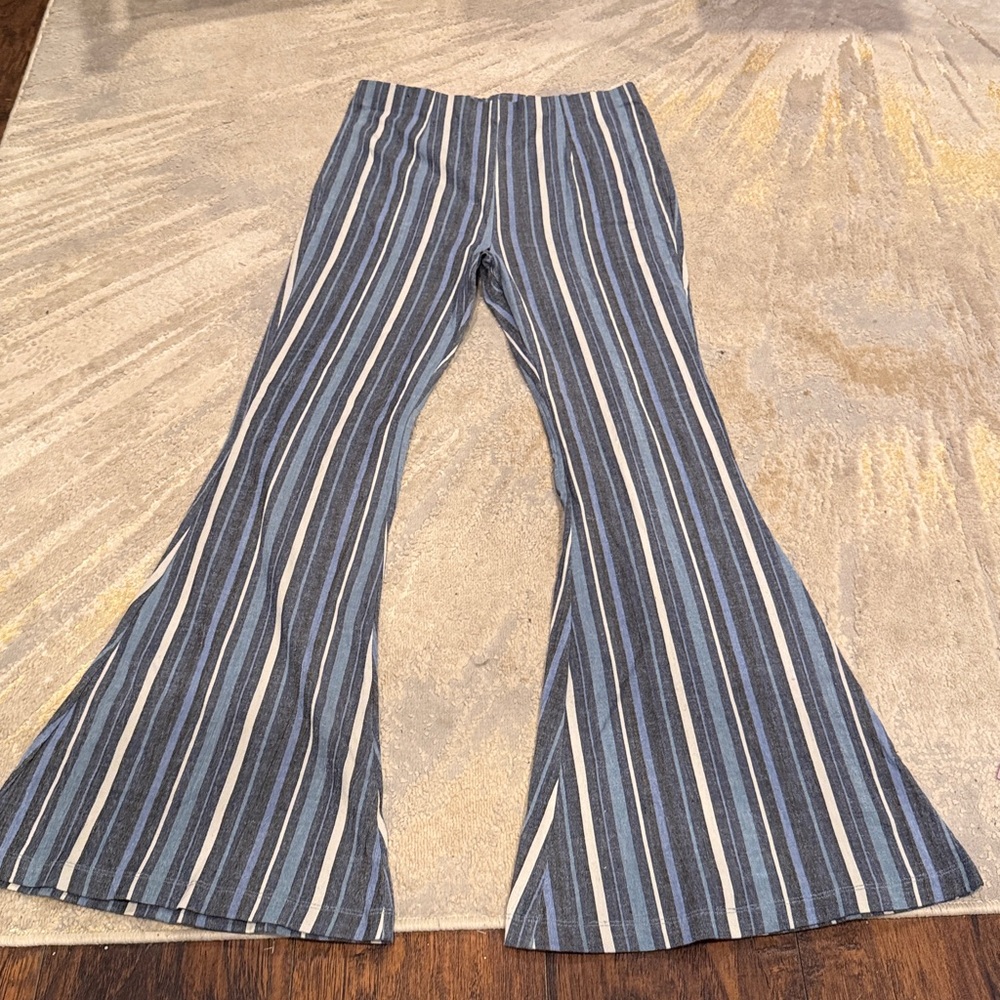 Free‎ People Jolene Striped Flare Pants size L brand new high rise